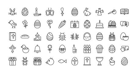 bundle of easter set line icons
