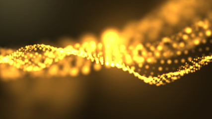 abstract golden shape and light particles in organic motion and engineering motion background. Depth of field settings