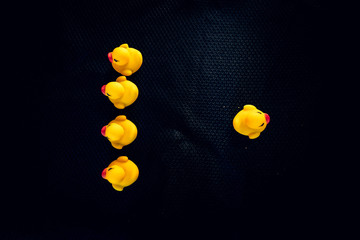 Rubber ducks representing social issues