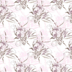 Spring flowers. Seamless pattern. Pattern on white and color background.
