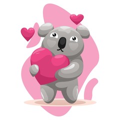 adorable koala with love cartoon vector