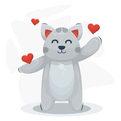 adorable cat with love cartoon vector