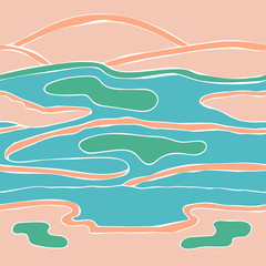 Hand drawn seamless pattern. Water in desert. Vector illustrartion. EPS 10