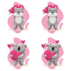 adorable koala and dog with love cartoon vector collection