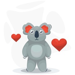 cute koala and love cartoon vector