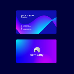 Business card with blue and purple fluid shape design.