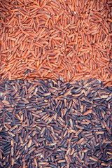 Vintage photo, Heap of black and red rice as background, healthy, gluten free nutrition concept