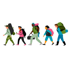 tourists. set of vector images of tourists with backpacks and Luggage