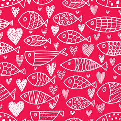 Lovers of fish. Cute vector line seamless pattern. Endless pattern can be used for ceramic tile, wallpaper, linoleum, textile, web page background.