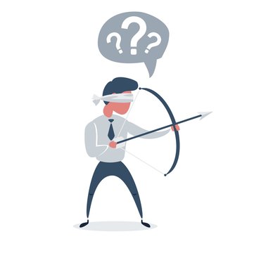 Blindfold businessman - loser shooting arrow. Stock vector illustration