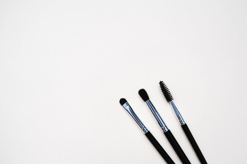 cosmetic brushes for makeup artists on a light uniform background