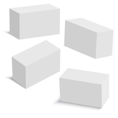 Set of white cardboard square boxes different views. Vector