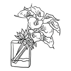 Vector Illustration Flower with vas line drawing