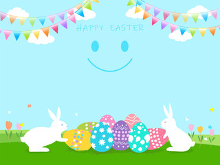 Happy Easter banner with Rabbit and Easter eggs illustration vector