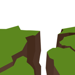Vector flat illustration of an earthquake. Splits and cracks. Faults in the ground. Natural disaster. Modern cataclysm. Ravine and rocks on white background. Object for article, slide and your design.