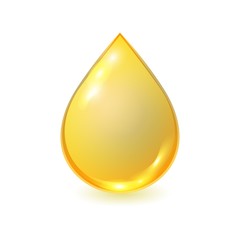 Vector golden oil drop isolated on white background. Realistic illustration. Template for petrochemical or olive advertising.