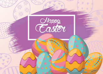 happy easter card with eggs painted and lettering