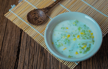 Homemade Sago with corn in coconut milk, Thai dessert