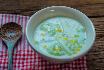 Homemade Sago with corn in coconut milk, Thai dessert