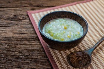 Homemade Sago with corn in coconut milk, Thai dessert