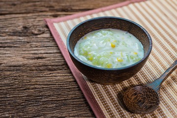 Homemade Sago with corn in coconut milk, Thai dessert