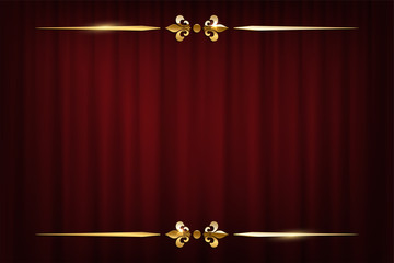 Vintage golden border isolated on red curtain background. Vector retro design element.