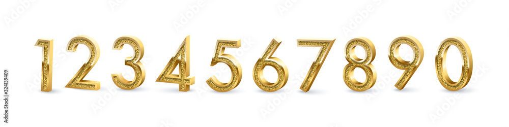 Wall mural golden numbers isolated on white background. vector design elements.