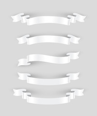 White ribbons set. Vector design elements isolated on gray background.