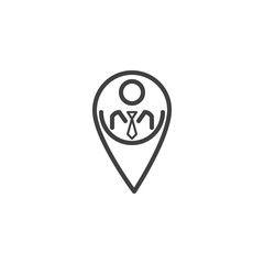 Business people location pin line icon. linear style sign for mobile concept and web design. Businessman map pin outline vector icon. Symbol, logo illustration. Vector graphics