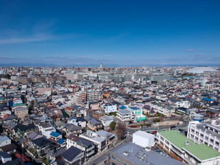 ドローンで空撮した名古屋市の街並みの風景