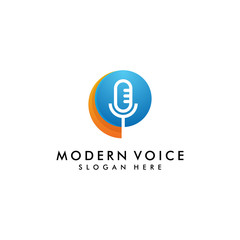 voice podcast logo design template vector illustration