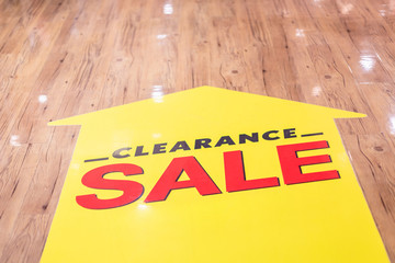 CLEARANCE SALE sticker set up on the ground floor in fashion mall