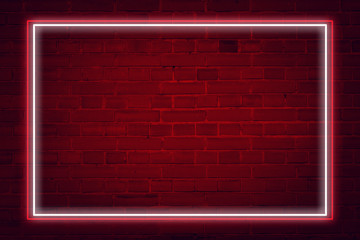 Lighting Effect frame red and white neon on brick wall for background party or your text.