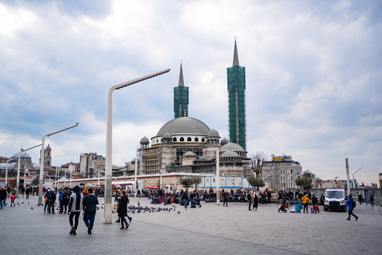 Taksim Square In Istanbul And Doves