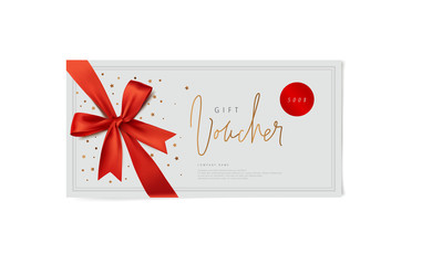 red vector voucher design with a bow - obrazy, fototapety, plakaty