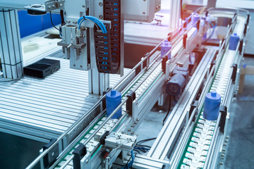 cells of the automated warehouse. Metal construction warehouse shelving