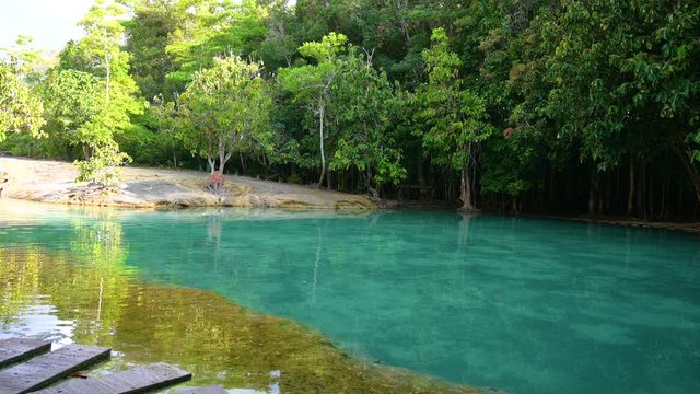 Emerald Pool Unseen Thailand Green and blue water is a tourist attraction in Krabi Thailand Asia.