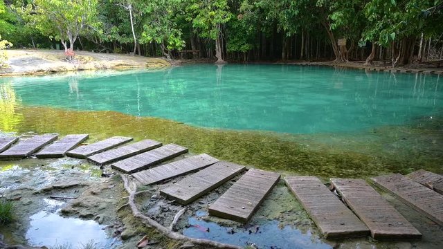 Emerald Pool Unseen Thailand Green and blue water is a tourist attraction in Krabi Thailand Asia.