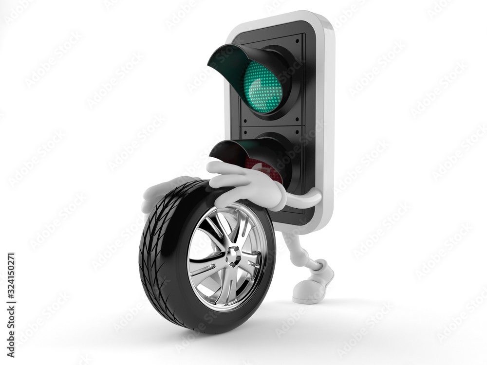 Wall mural Green traffic light character rolling spare wheel