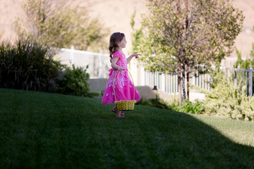 Sisters are having a competitive Easter egg hunt.