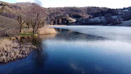 Frozen lake of La Thuile, near Chambery, Savoy, France