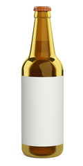Brown glass beer bottle with a label. Design mockup template.