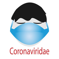 Masked man, flat character in a breathing mask. Air pollution. Bacteria and viruses in the air. Quarantine Warning. Coronavirus epidemic. Protection and safety