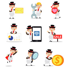 Set character of snow man in celebrating Christmas festival.