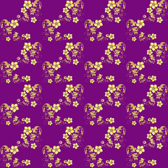 Fototapeta na wymiar Creative composition with the image of flowers and patterns on a burgundy field. Abstraction. Graphic design. Seamless background. Drawing for fabric.