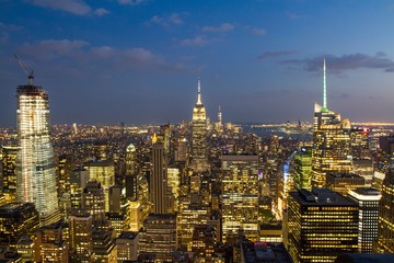 Plakat Beautiful aerial view of New York city skyline at night, USA