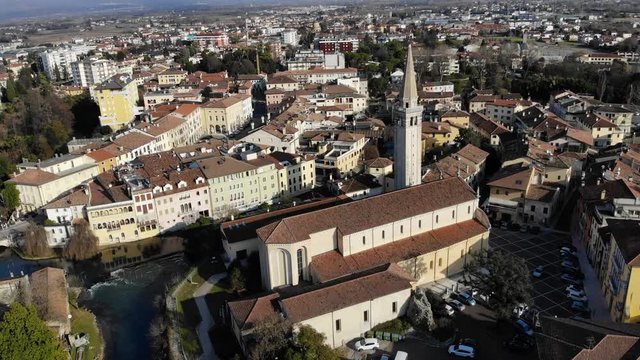 Oldtown Sacile Italy aerial view 4K