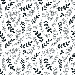 Floral seamless pattern; hand drawing twigs for fabric, wallpaper, textile, packages; doodle vector illustration.