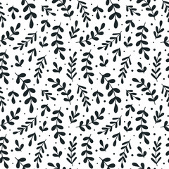 Floral seamless pattern  simple hand drawing twigs  doodle vector illustration. © Xaphana
