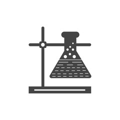 Glass test tube flask on stand icon isolated on white background